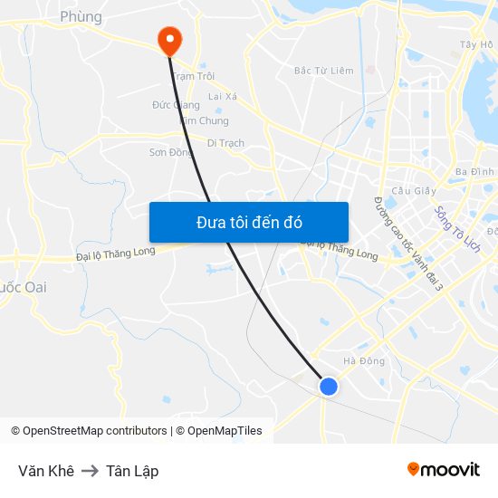 Văn Khê to Tân Lập map