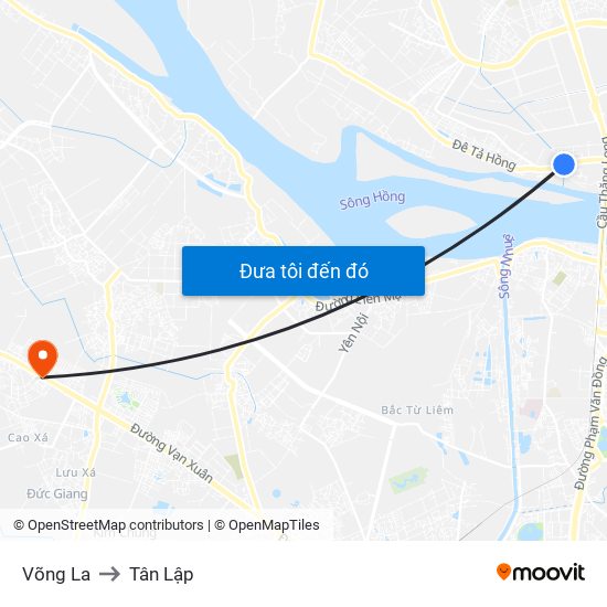 Võng La to Tân Lập map