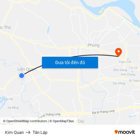 Kim Quan to Tân Lập map