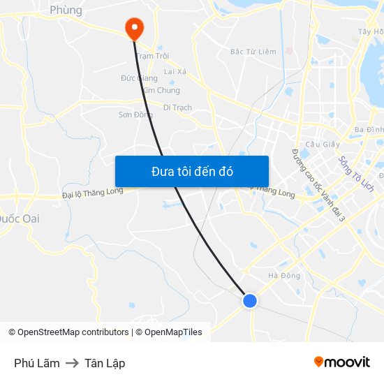 Phú Lãm to Tân Lập map