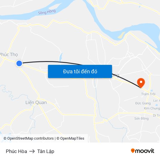 Phúc Hòa to Tân Lập map