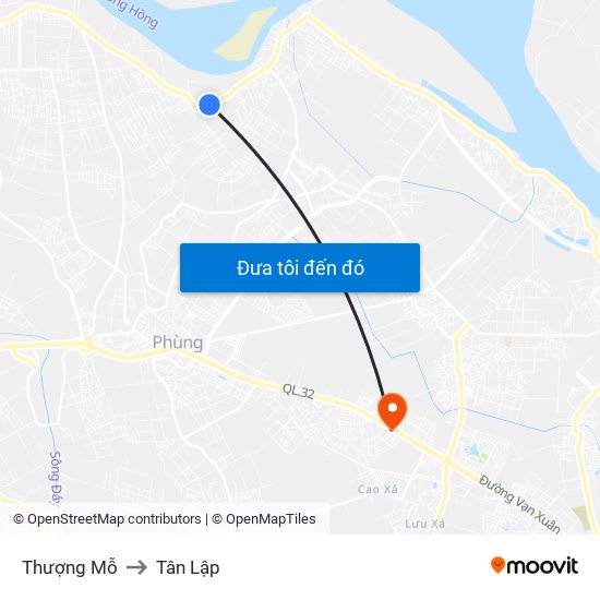 Thượng Mỗ to Tân Lập map