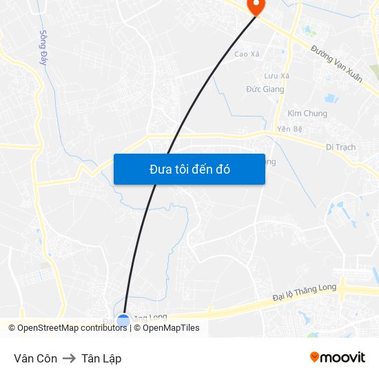 Vân Côn to Tân Lập map