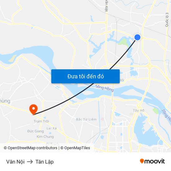 Vân Nội to Tân Lập map