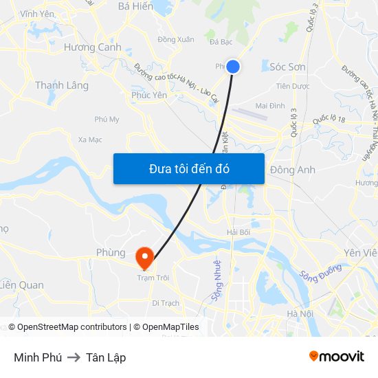 Minh Phú to Tân Lập map