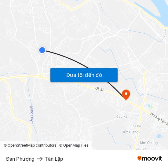 Đan Phượng to Tân Lập map