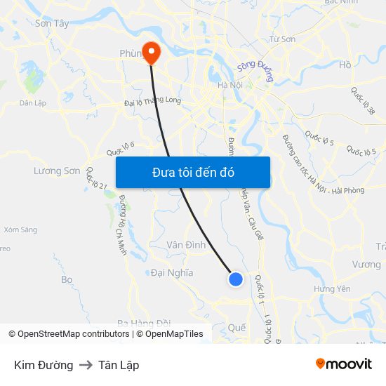 Kim Đường to Tân Lập map