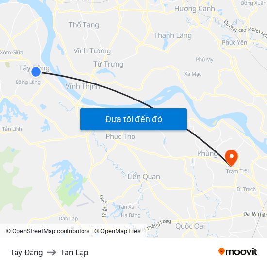 Tây Đằng to Tân Lập map