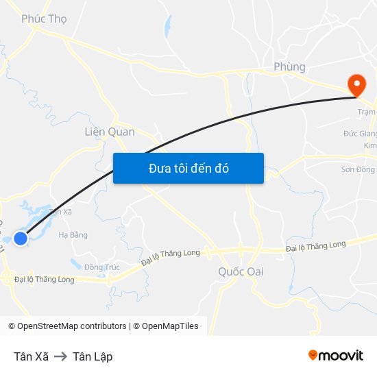 Tân Xã to Tân Lập map