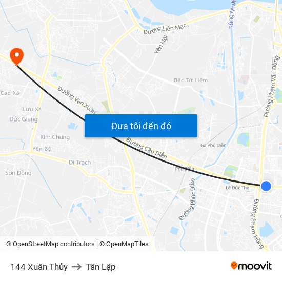 144 Xuân Thủy to Tân Lập map
