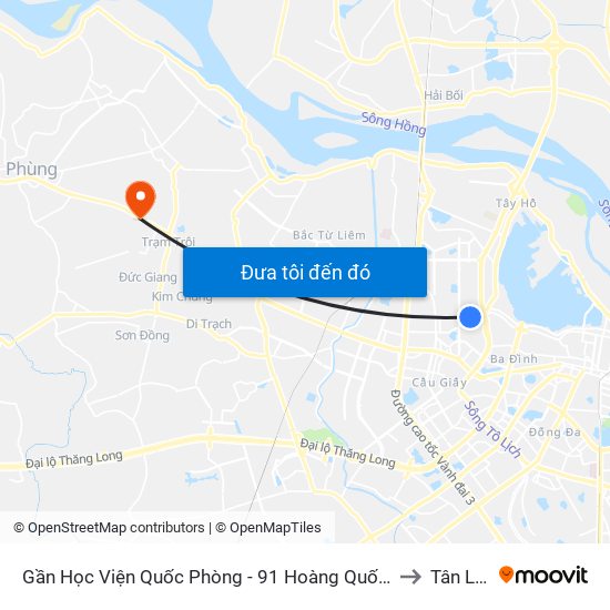 Gần Học Viện Quốc Phòng - 91 Hoàng Quốc Việt to Tân Lập map