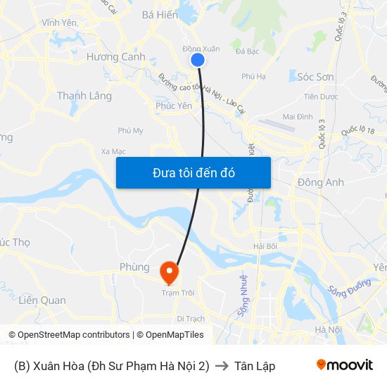 (B) Xuân Hòa (Đh Sư Phạm Hà Nội 2) to Tân Lập map