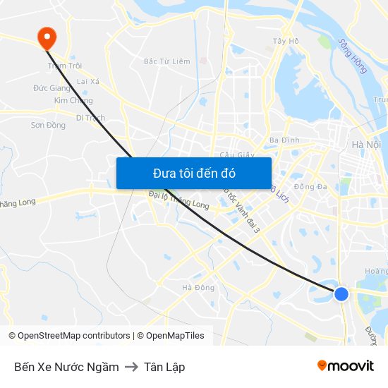 Bến Xe Nước Ngầm to Tân Lập map