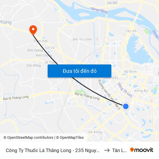 Công Ty Thuốc Lá Thăng Long - 235 Nguyễn Trãi to Tân Lập map