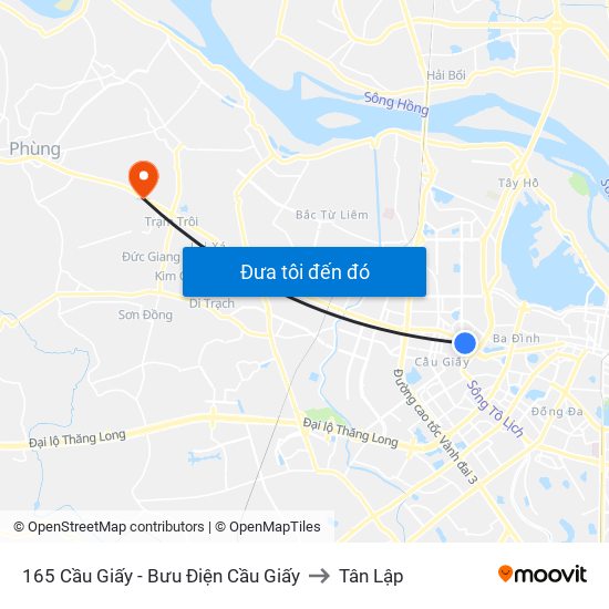 165 Cầu Giấy - Bưu Điện Cầu Giấy to Tân Lập map