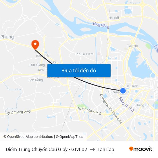 Điểm Trung Chuyển Cầu Giấy - Gtvt 02 to Tân Lập map