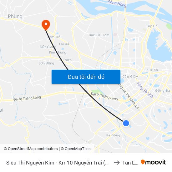 Siêu Thị Nguyễn Kim - Km10 Nguyễn Trãi (Hà Đông) to Tân Lập map