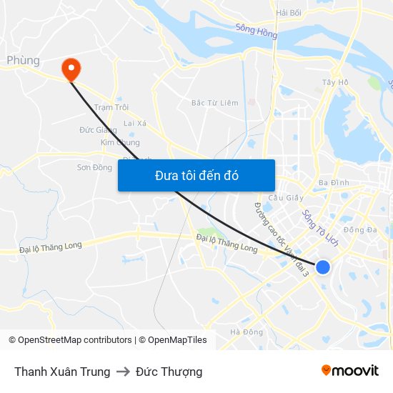 Thanh Xuân Trung to Đức Thượng map