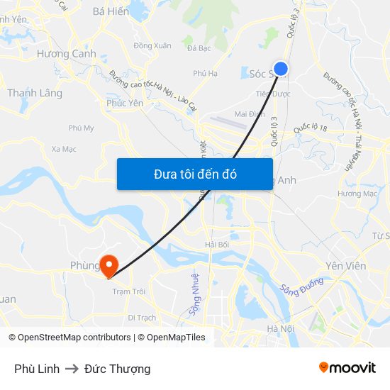 Phù Linh to Đức Thượng map