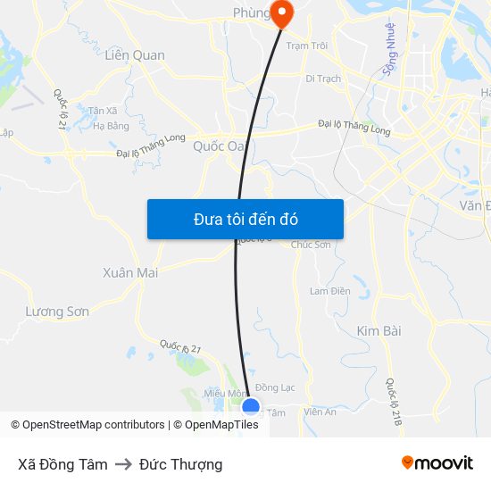 Xã Đồng Tâm to Đức Thượng map