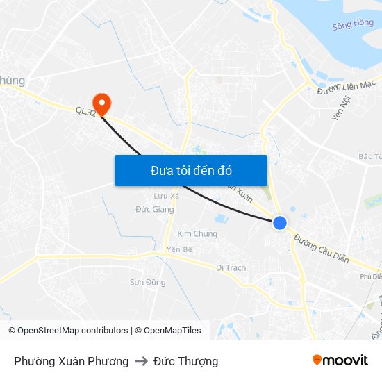 Phường Xuân Phương to Đức Thượng map