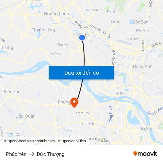 Phúc Yên to Đức Thượng map