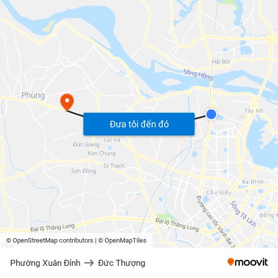 Phường Xuân Đỉnh to Đức Thượng map