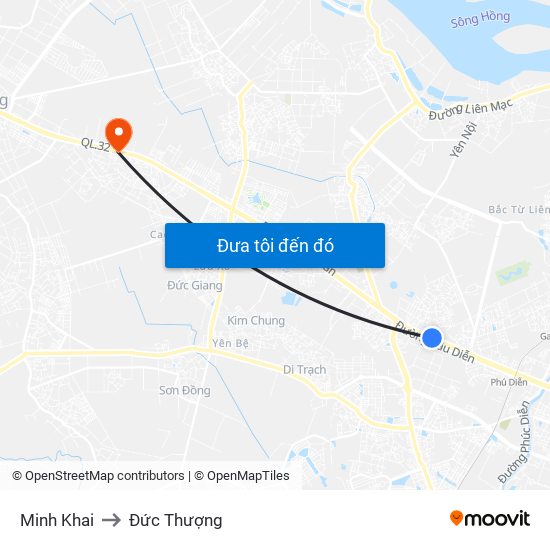 Minh Khai to Đức Thượng map