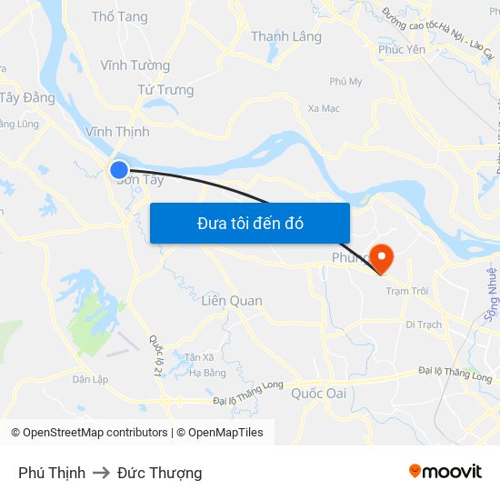 Phú Thịnh to Đức Thượng map