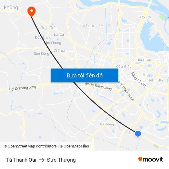 Tả Thanh Oai to Đức Thượng map