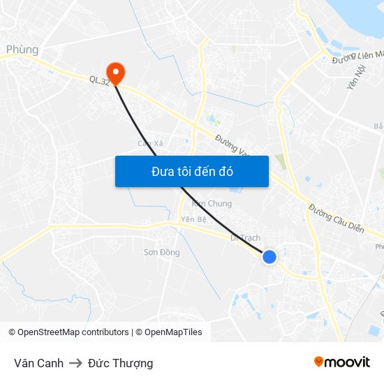 Vân Canh to Đức Thượng map