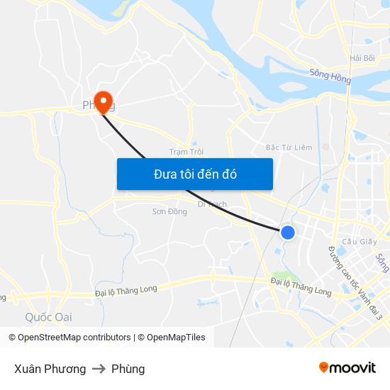 Xuân Phương to Phùng map