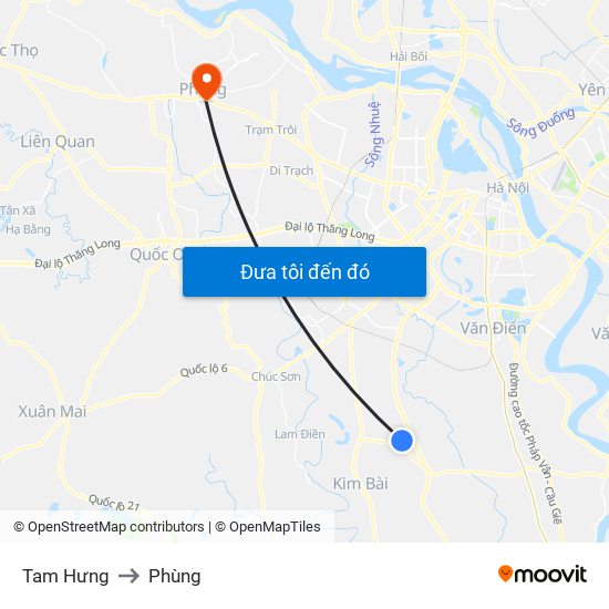 Tam Hưng to Phùng map