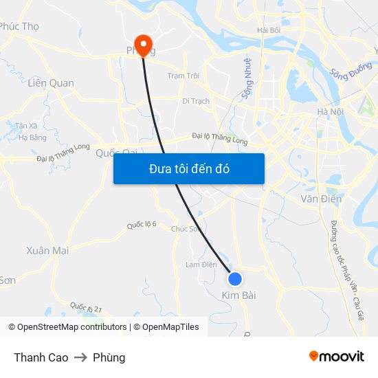 Thanh Cao to Phùng map