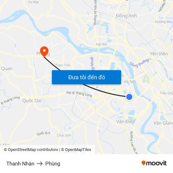 Thanh Nhàn to Phùng map