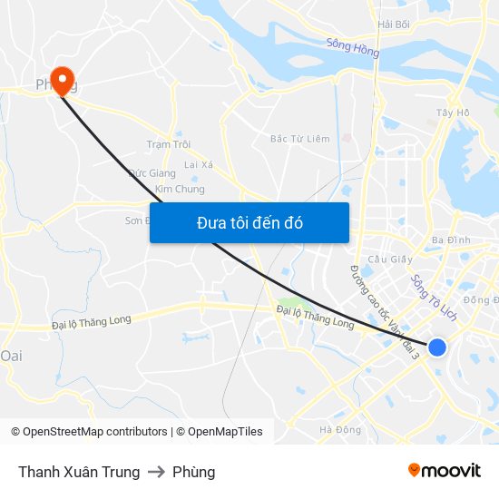 Thanh Xuân Trung to Phùng map