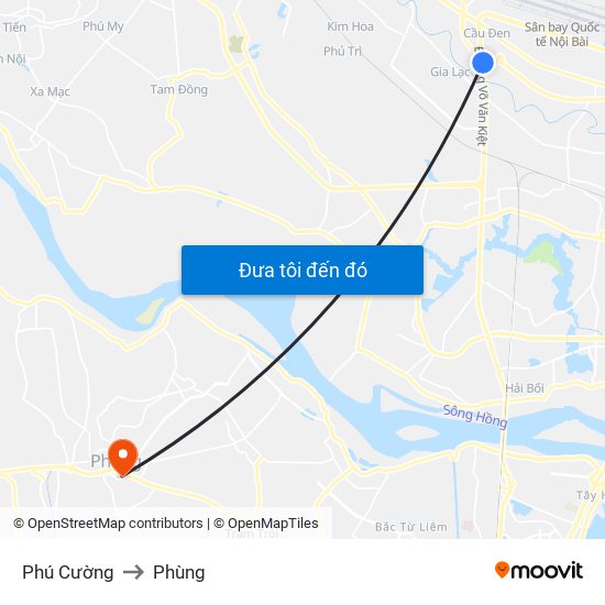 Phú Cường to Phùng map