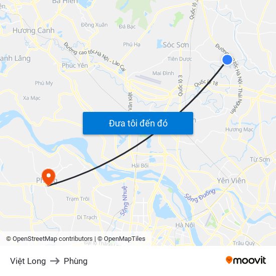 Việt Long to Phùng map