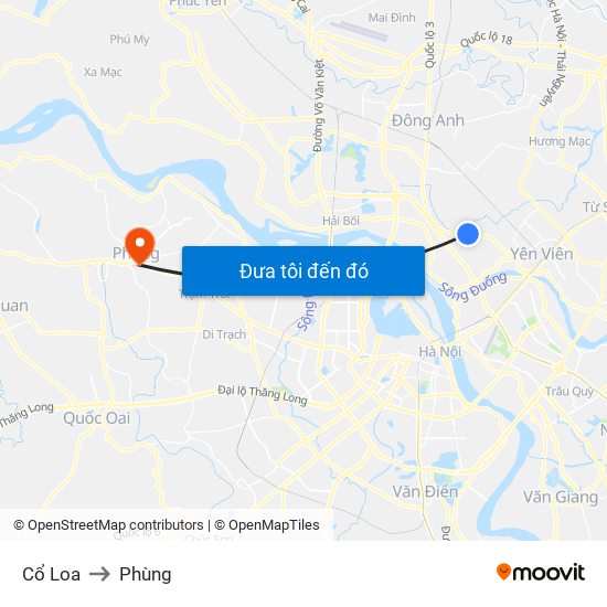 Cổ Loa to Phùng map