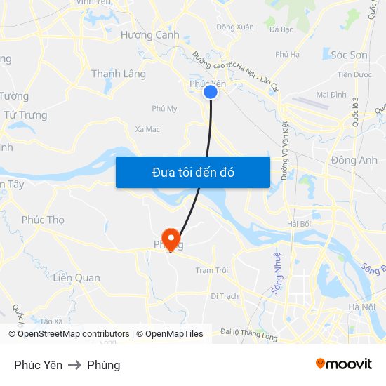 Phúc Yên to Phùng map