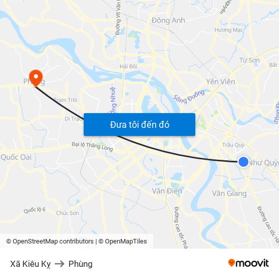 Xã Kiêu Kỵ to Phùng map