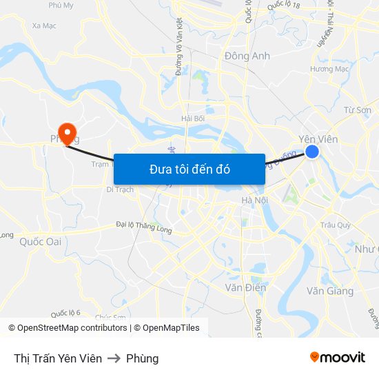 Thị Trấn Yên Viên to Phùng map