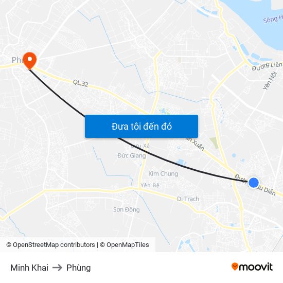 Minh Khai to Phùng map
