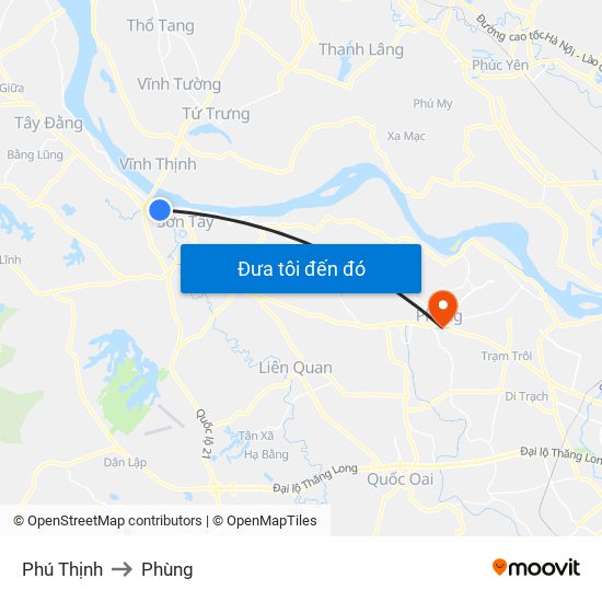 Phú Thịnh to Phùng map