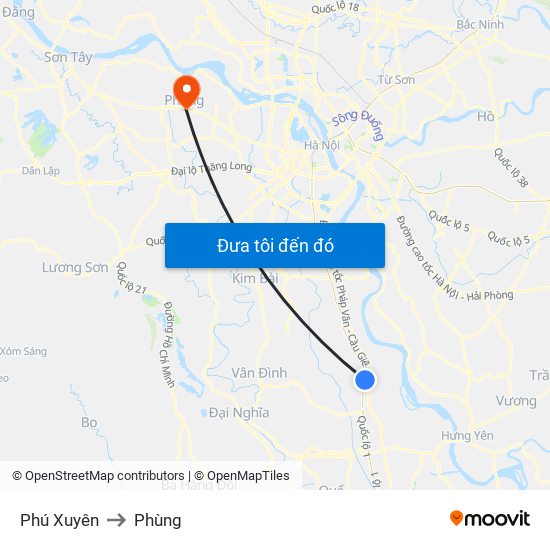 Phú Xuyên to Phùng map