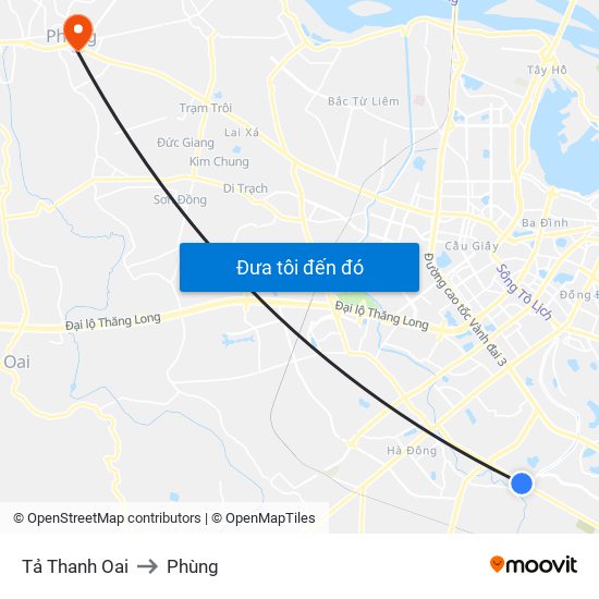 Tả Thanh Oai to Phùng map