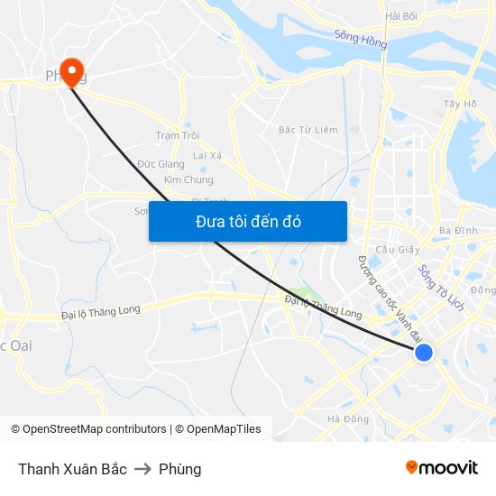 Thanh Xuân Bắc to Phùng map