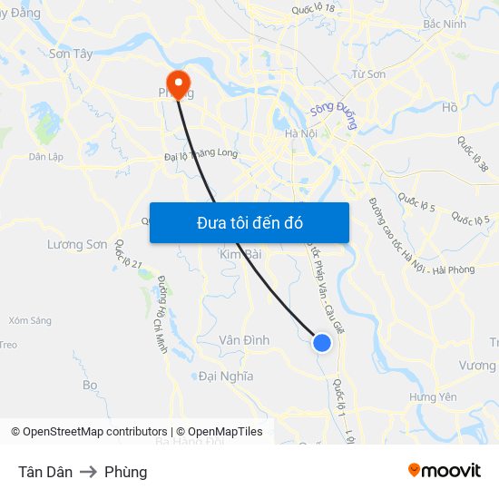 Tân Dân to Phùng map