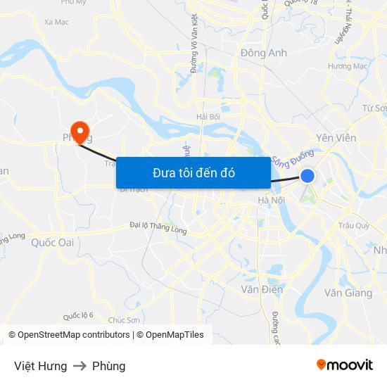 Việt Hưng to Phùng map