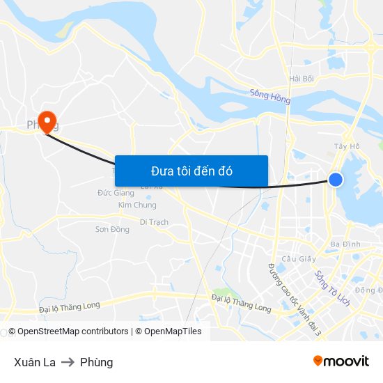Xuân La to Phùng map